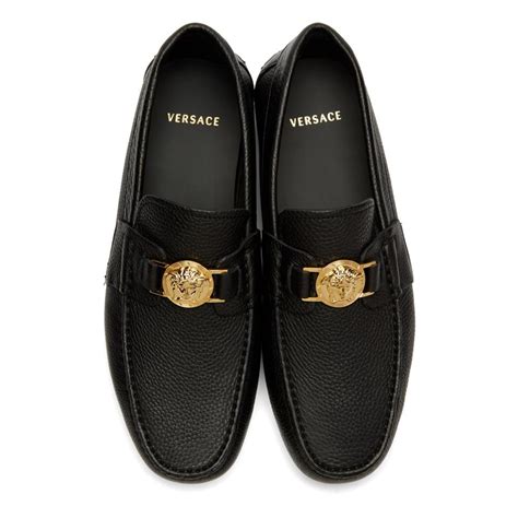 mens versace collection black leather casual shoes|versace collection men's loafers shoes.